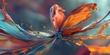 Bunter Schmetterling in farbenfrohen Design für Hintergrundmotiv im Querformat für Banner und Druckvorlage, ai generativ