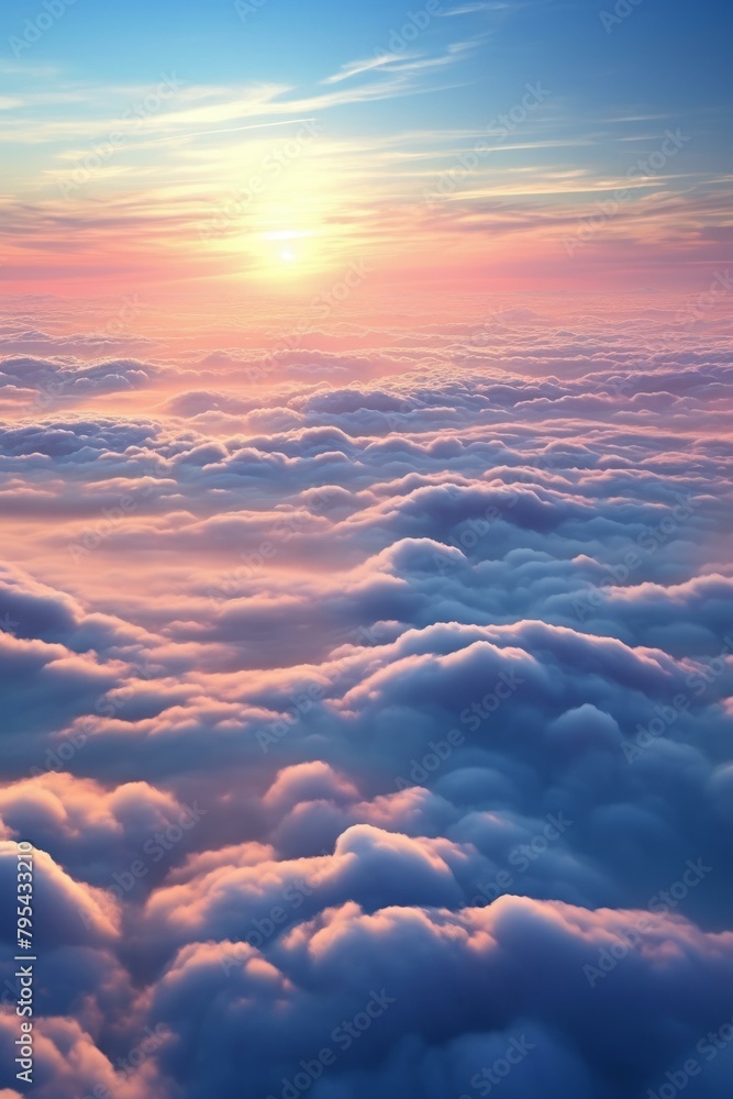 b'above the cloudscape during sunset'