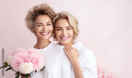 Happy mother and daughter, Perfect for Mother's Day promotions, beauty and lifestyle campaigns, family services advertisements, greeting card imagery, and women's health and wellness platforms