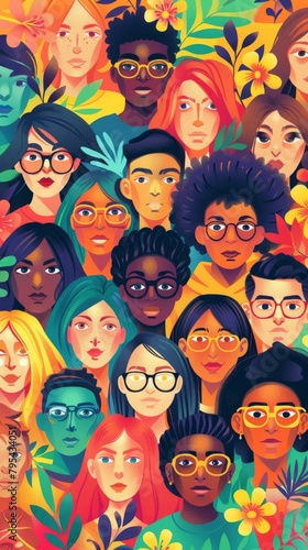 b'A diverse group of people of different ethnicities and genders are depicted in an illustration.'