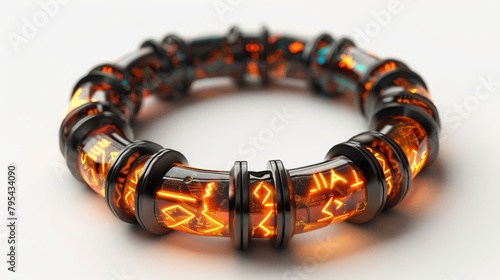 Futuristic glowing orange alien technology bracelet photo