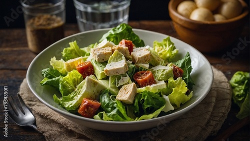 A bowl of fresh Caesar salad