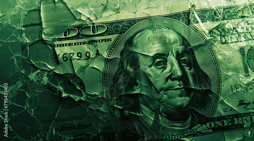 Close Up of Cracked One Hundred Dollar Bill, Financial Crisis Concept or Economic Instability Symbol