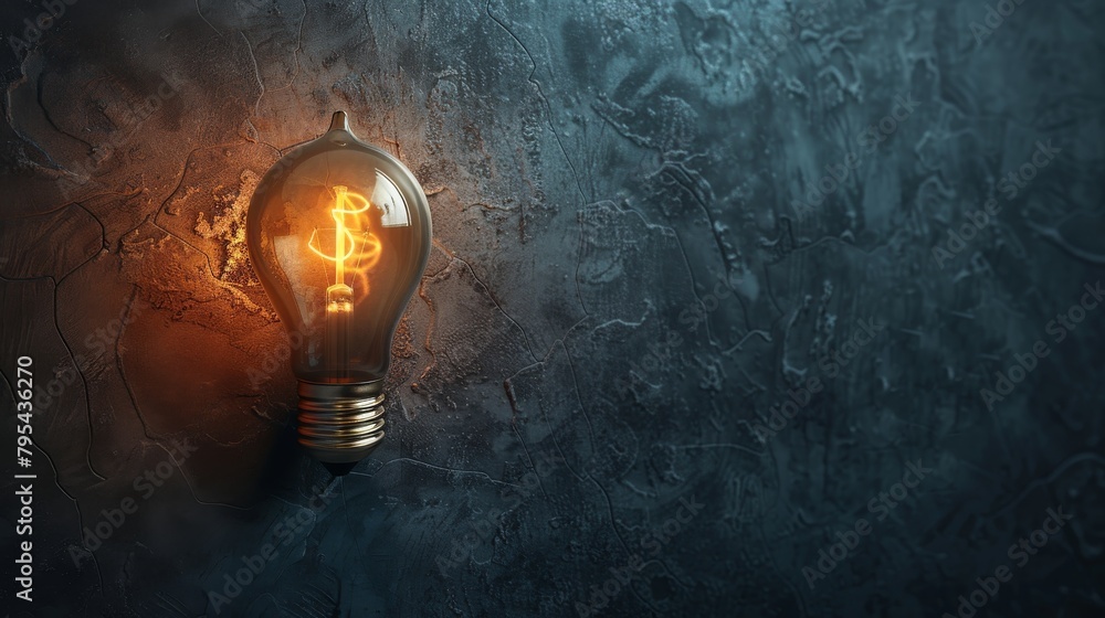 Light bulb with dollar sign filament on grunge background. Light bulb with dollar sign filament on grunge background.