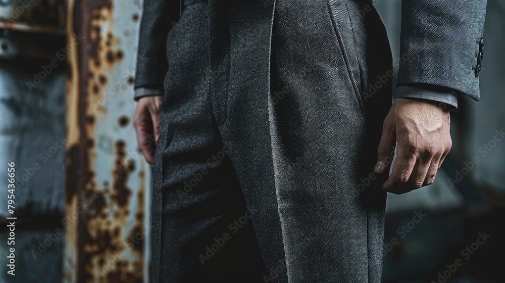 Close up of a man in a business suit standing in an abandoned factory Close up of a man in a business suit standing in an abandoned factory