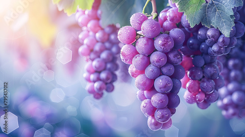 Ripe grapes on a vineyard branch close-up. Concept of gardening, healthy eating and winemaking