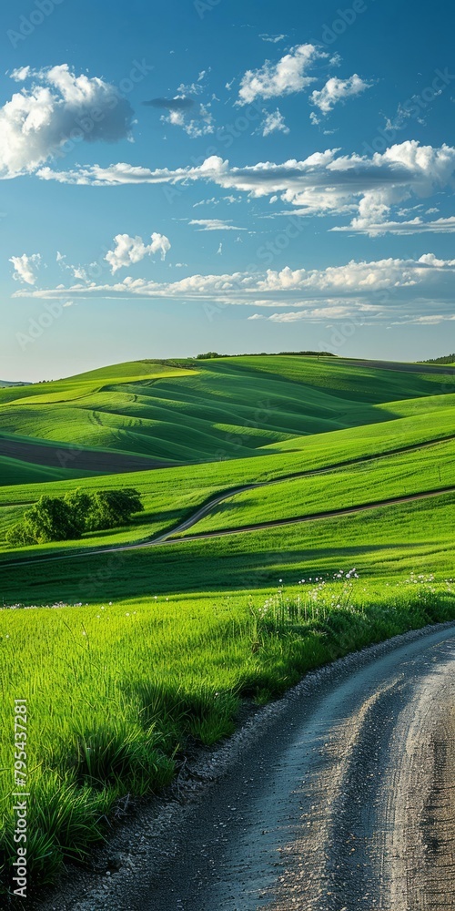 Fototapeta premium b'The road through the green hills'