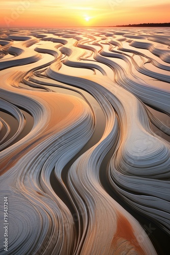 b'Surreal landscape with rolling hills and a setting sun'