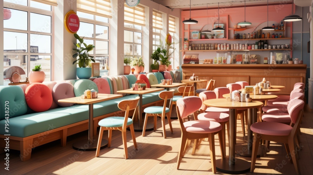 Fototapeta premium b'Pink and Blue Retro Diner Interior'