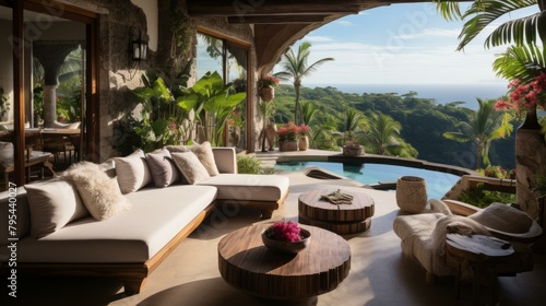 b'Modern Tropical Living Space with Infinity Pool and Ocean View' © Adobe Contributor