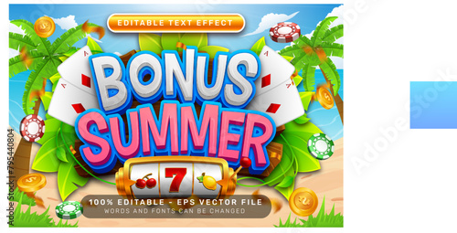 bonus summer 3d text effect and editable text effect with illustration of summer on the beach