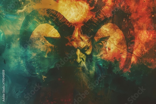 surreal and abstract horror portrait of baphomet devil creature with big horns scifi fantasy alien states of mind concept fine art style