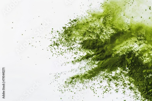 Matcha powder dust against a transparent white canvas, evoking tea-themed graphics