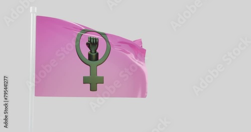 Female symbol with a raised fist, vindication of women's rights flag. 3d render. photo