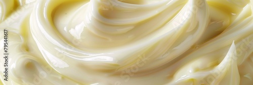 Immerse yourself in the creamy waves of liquid mayonnaise, its ivory hue and smooth consistency inducing relaxation