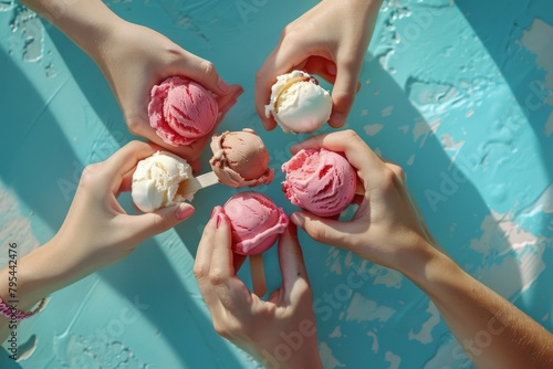 Enjoy a brown dessert featuring red flavor and deliciously rich gelato from the gelateria, combined with dairy candy in a scoop of ice with pink and metal pistachio accents. photo