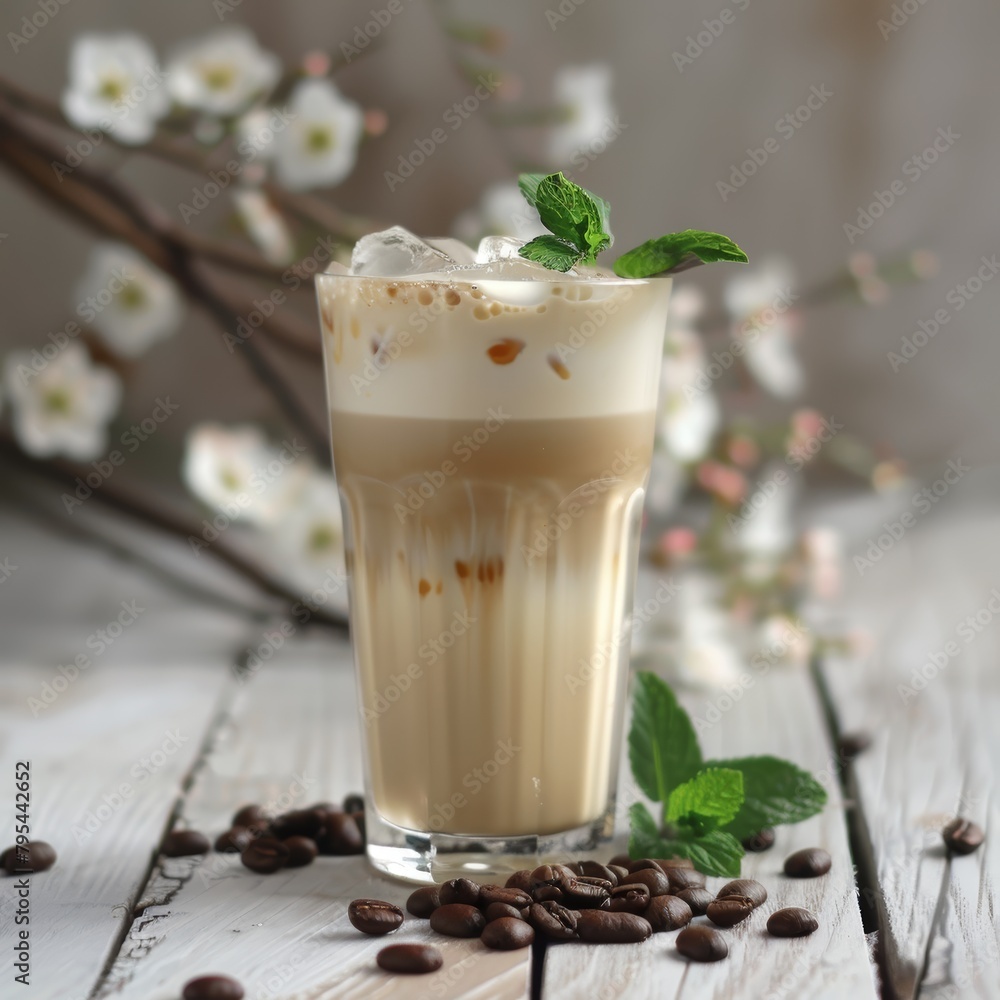 A glass of cold coffee. Iced coffee. A glass of cold coffee. Iced coffee.