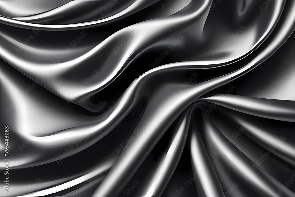 Obraz premium Black silk fabric luxury background. Wavy abstract satin cloth texture pattern. Smooth shiny drape material curtain.