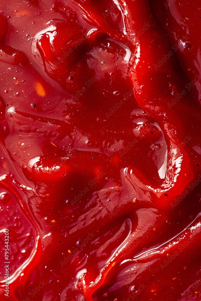 Dive into the vibrant red sea of liquid ketchup, its thick consistency and glossy sheen mesmerizing Dive into the vibrant red sea of liquid ketchup, its thick consistency and glossy sheen mesmerizing