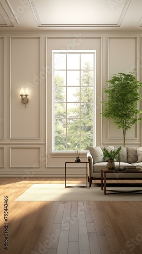 b'Bright airy living room with large windows' © Adobe Contributor
