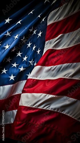 b'Close-up of the American flag waving in the wind' photo