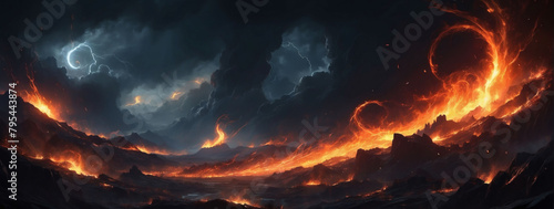 Ember Storm, Fiery Particles Whirling Amidst the Darkness, Creating an Intense Atmosphere.
