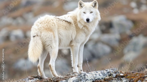 White wolf or polar wolf looking for prey