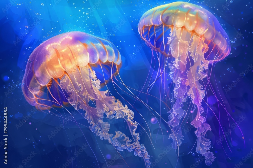 mesmerizing jellyfish swimming in the ocean graceful aquatic ballet underwater wonder digital painting