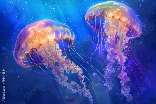 mesmerizing jellyfish swimming in the ocean graceful aquatic ballet underwater wonder digital painting