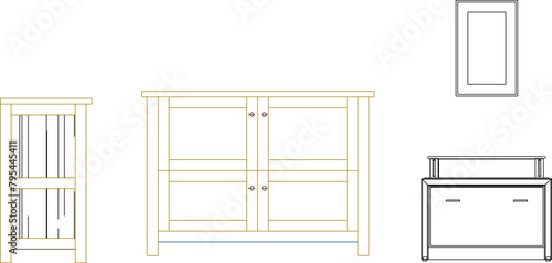 Vector sketch illustration design drawing of dressing table cupboard in bedroom