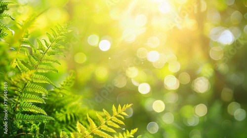 Sunlight filtering through fern leaves in forest
