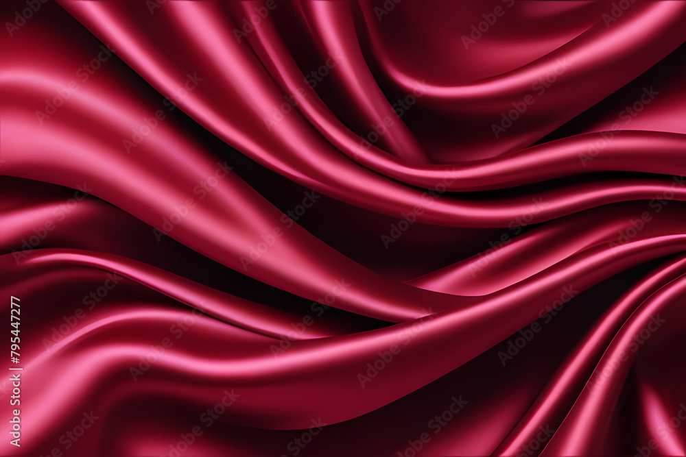 Obraz premium Red silk fabric luxury background. Wavy abstract satin cloth texture pattern. Smooth shiny drape material curtain.