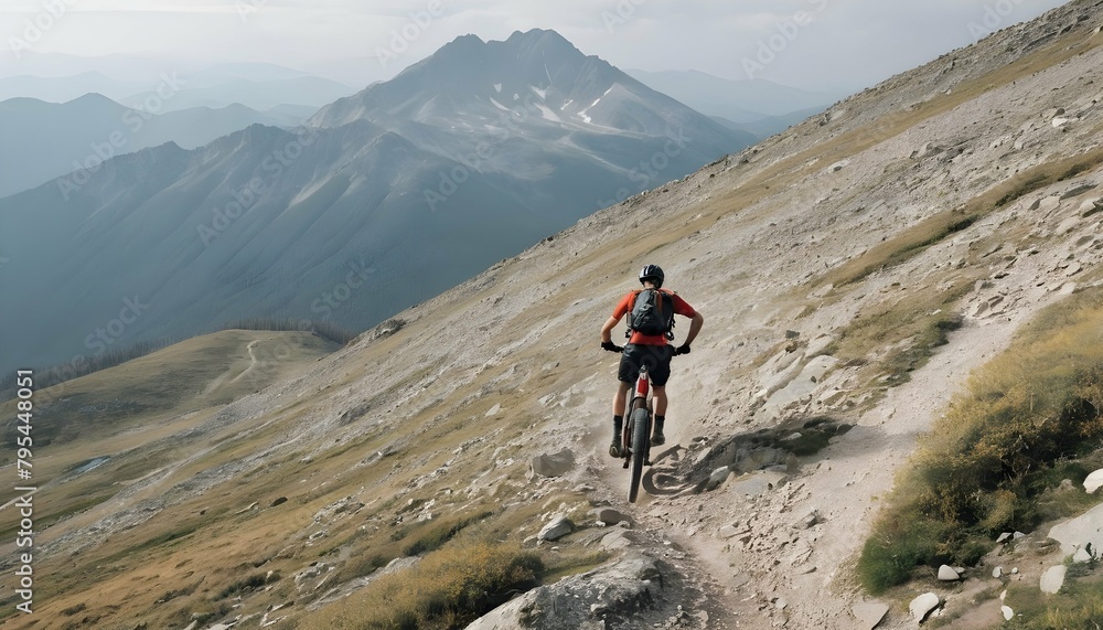 A mountain landscape with a mountain biker navigat upscaled 4