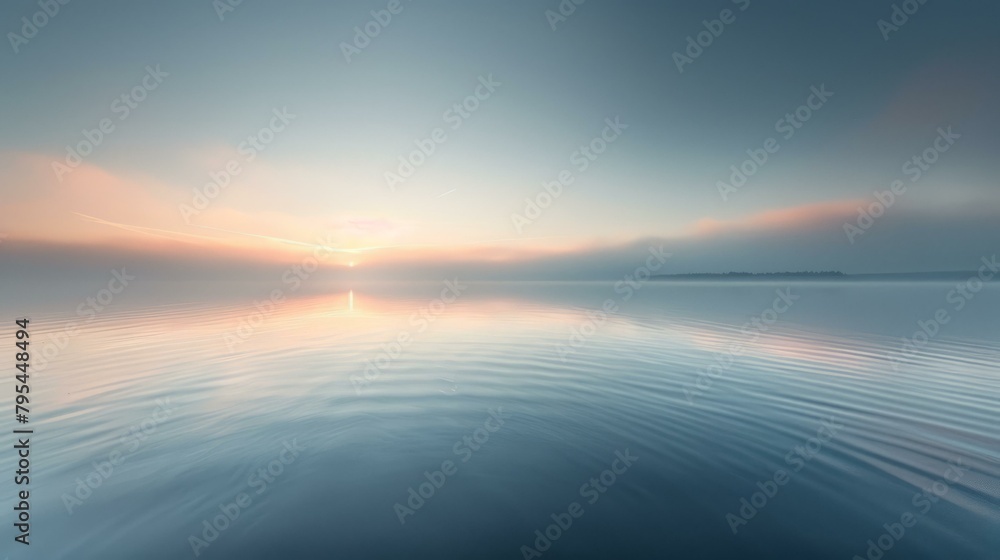b'Tranquil sunrise over a still lake'