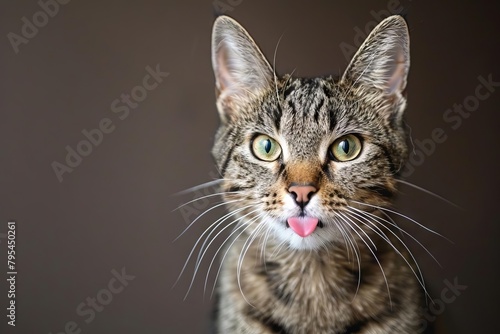silly cat making derpy face with tongue out humorous pet portrait animal photography © furyon