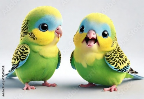 two cute parrots on a white background