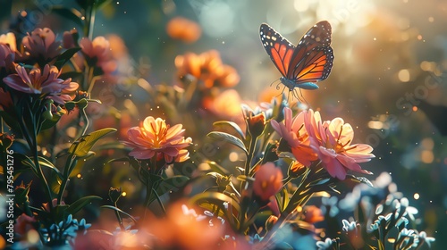 Imagine a cybernetic garden bathed in digital sunlight, where metallic butterflies flutter above mechanized blooms Use dynamic angles to showcase the unexpected beauty of this robotic oasis © Dinopic 3Ds