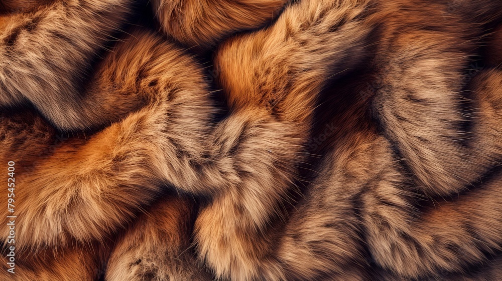 Brown color artificial fox fur texture background 