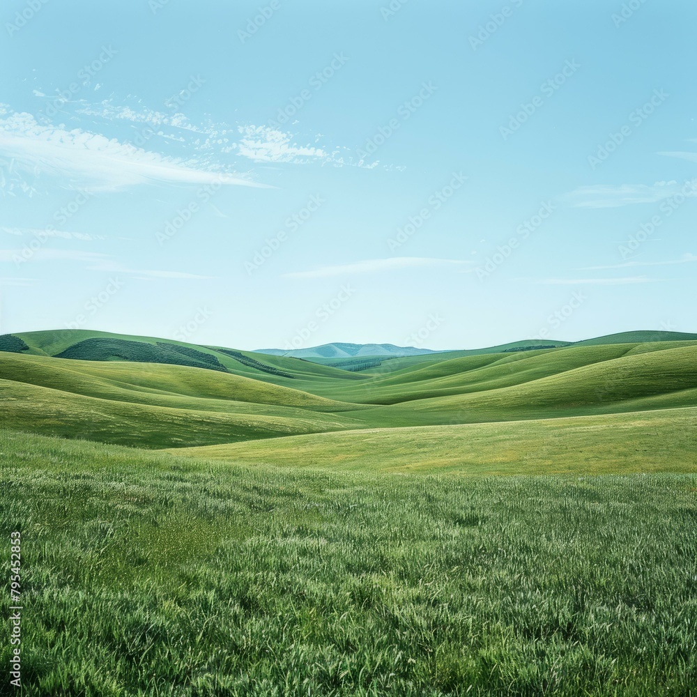 b'Green rolling hills under blue sky' b'Green rolling hills under blue sky'