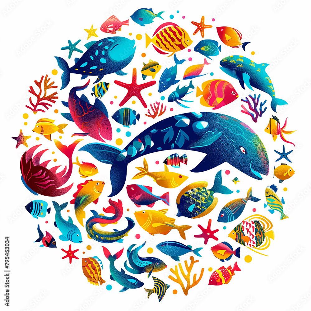 Fototapeta premium 3d rendered photos of A logo for doodle Silhouette of Sea creatures abstract design Scandinavian art style minimalistic made with generative AI