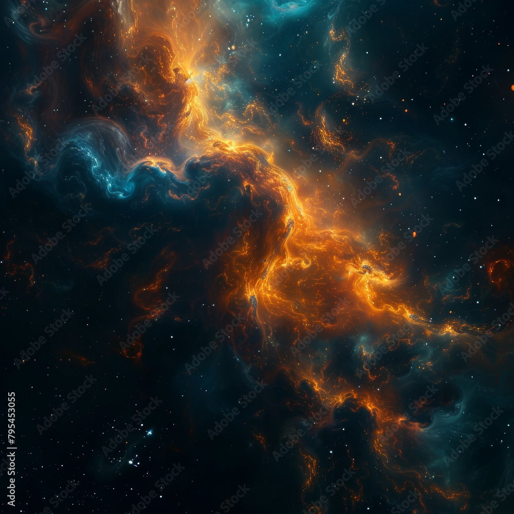 Abstract Orange-Blue Space Nebula - Cosmic Fusion Abstract Orange-Blue Space Nebula - Cosmic Fusion