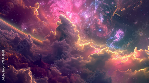 Cosmic Cascade Colorful dust explode. Generative Ai