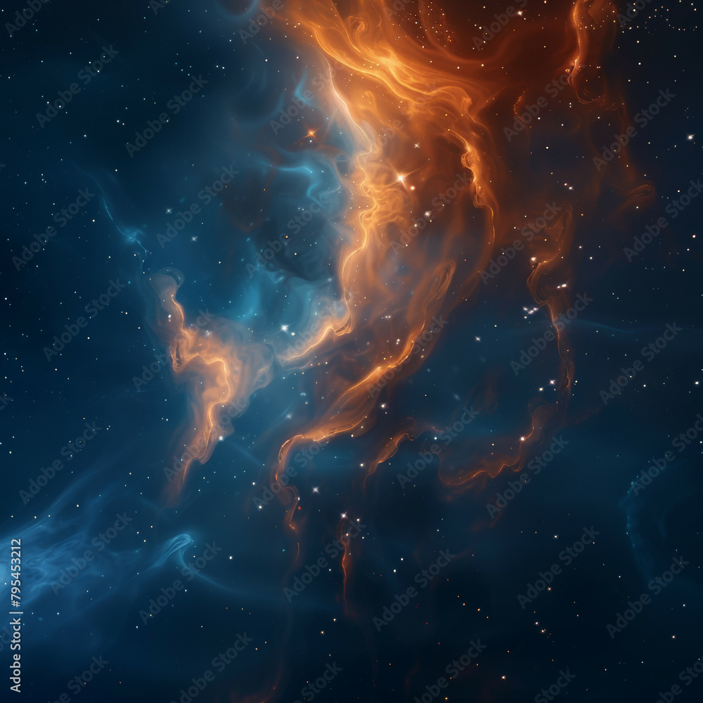 Obraz premium Abstract Orange-Blue Space Nebula - Cosmic Fusion