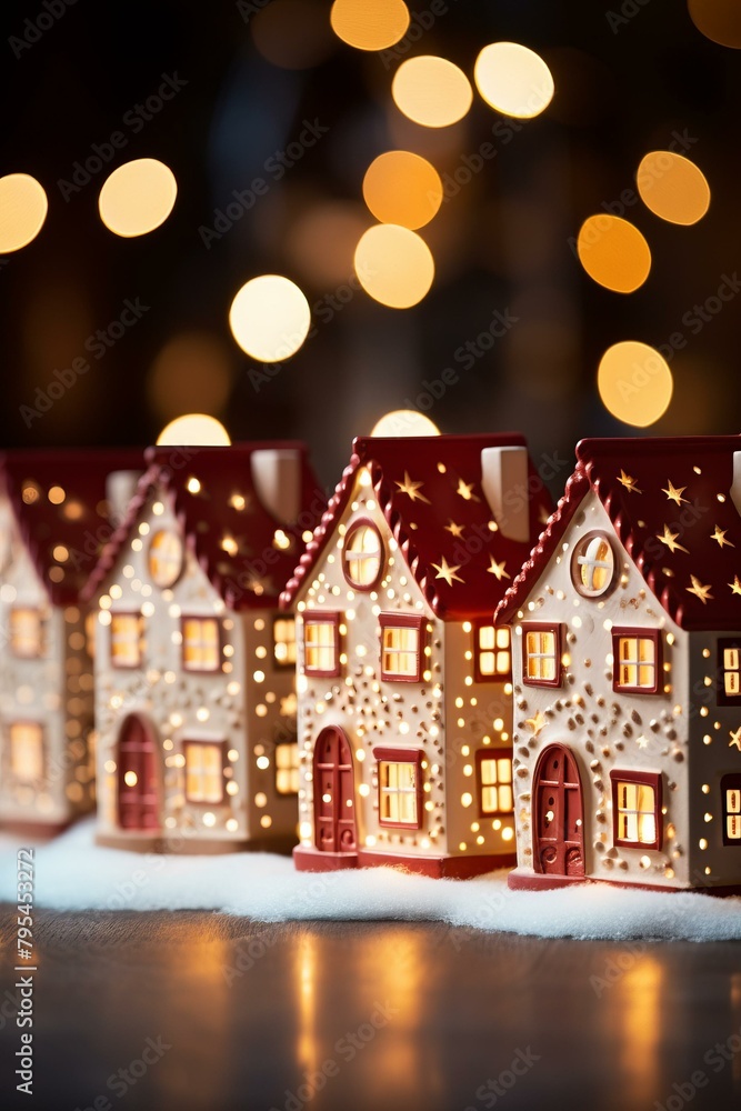 b'Small ceramic houses with lights inside' b'Small ceramic houses with lights inside'