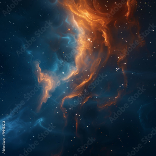 Abstract Orange-Blue Space Nebula - Cosmic Fusion