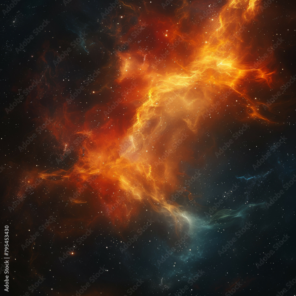 Abstract Orange-Blue Space Nebula - Cosmic Fusion Abstract Orange-Blue Space Nebula - Cosmic Fusion
