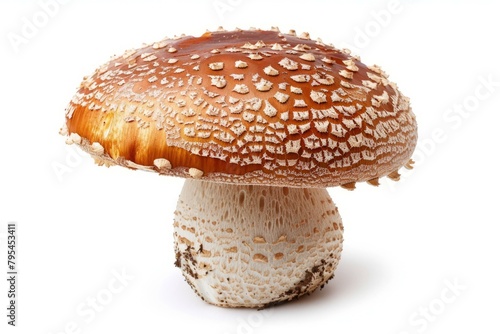 b'close up of a large brown mushroom with a white stem'