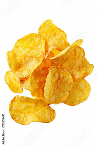 Crunchy Potato Chips Isolated on White photo