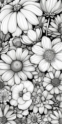 b Black and white floral pattern 