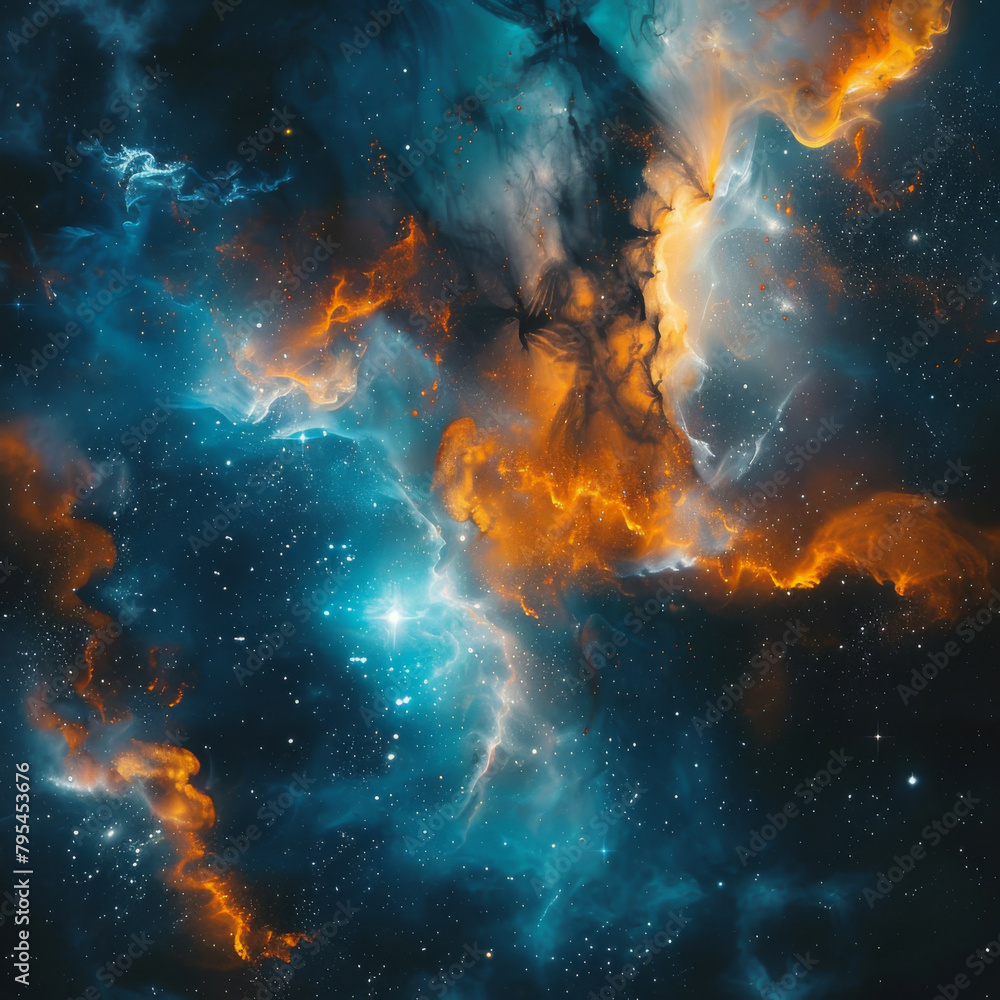 Abstract Orange-Blue Space Nebula - Cosmic Fusion Abstract Orange-Blue Space Nebula - Cosmic Fusion